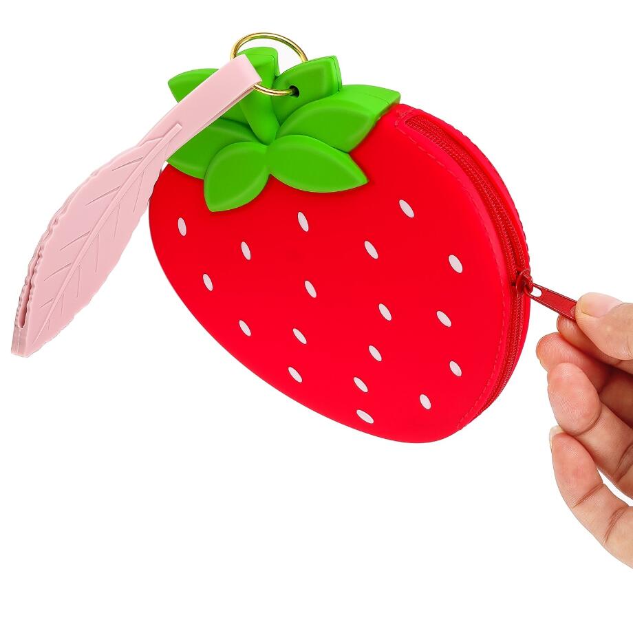 Custom Waterproof cute cartoon fruit soft silicone rubber wallet pouch coin purse
